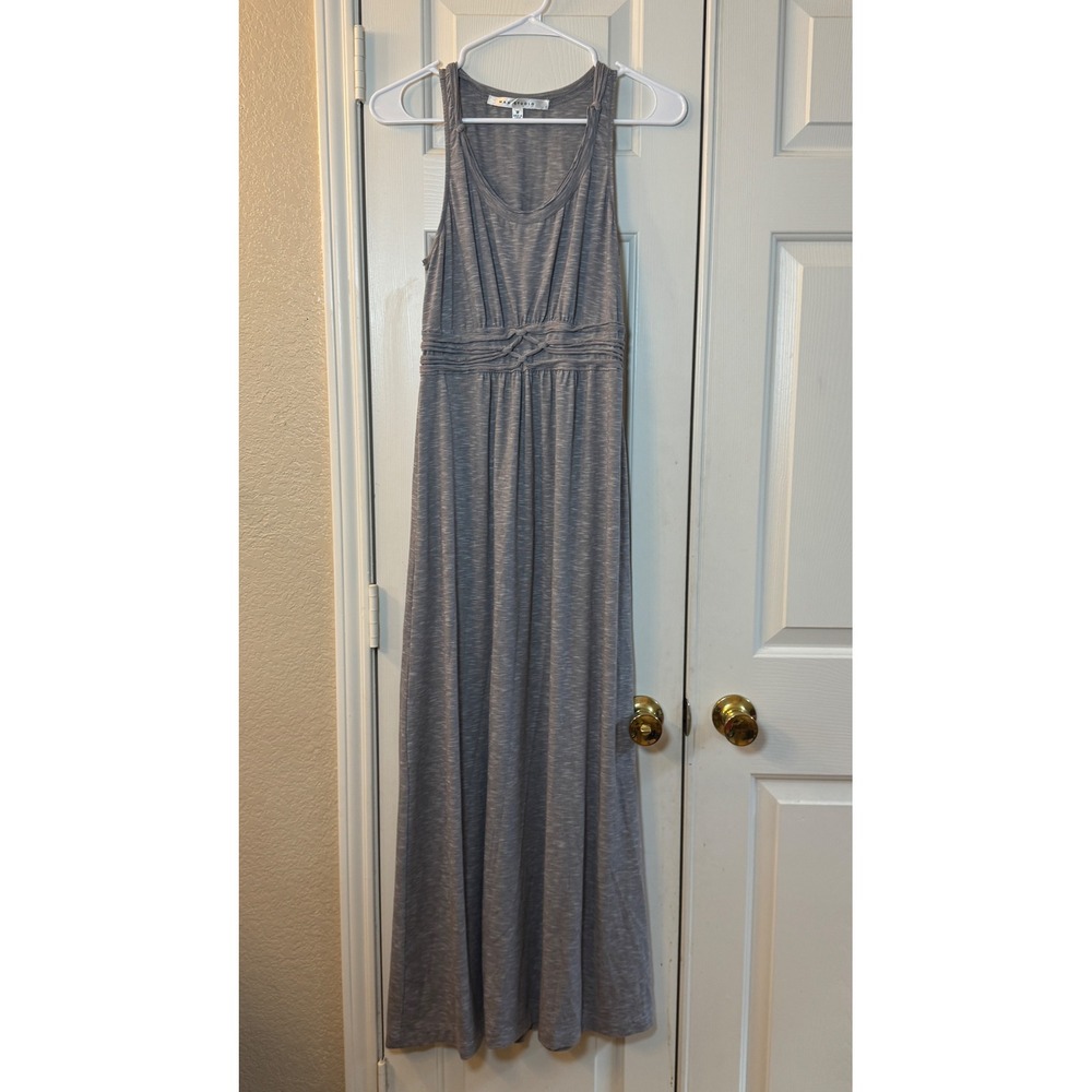 Max Studio Sleeveless Maxi Dress Gray White Stripe Stretch Knotted Waist Sz M